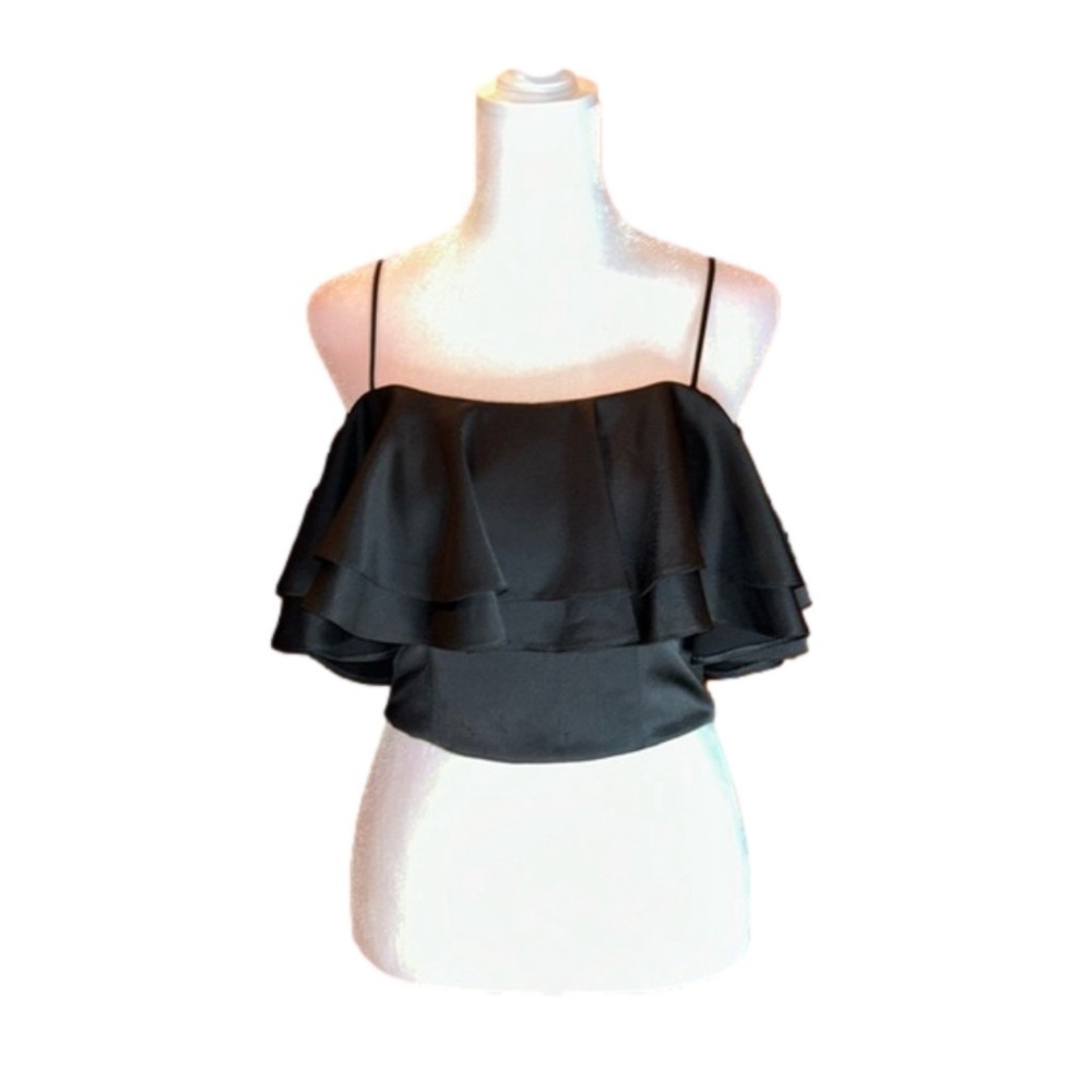 TOPSHOP Black Crop Ruffle Halter Top Size 6